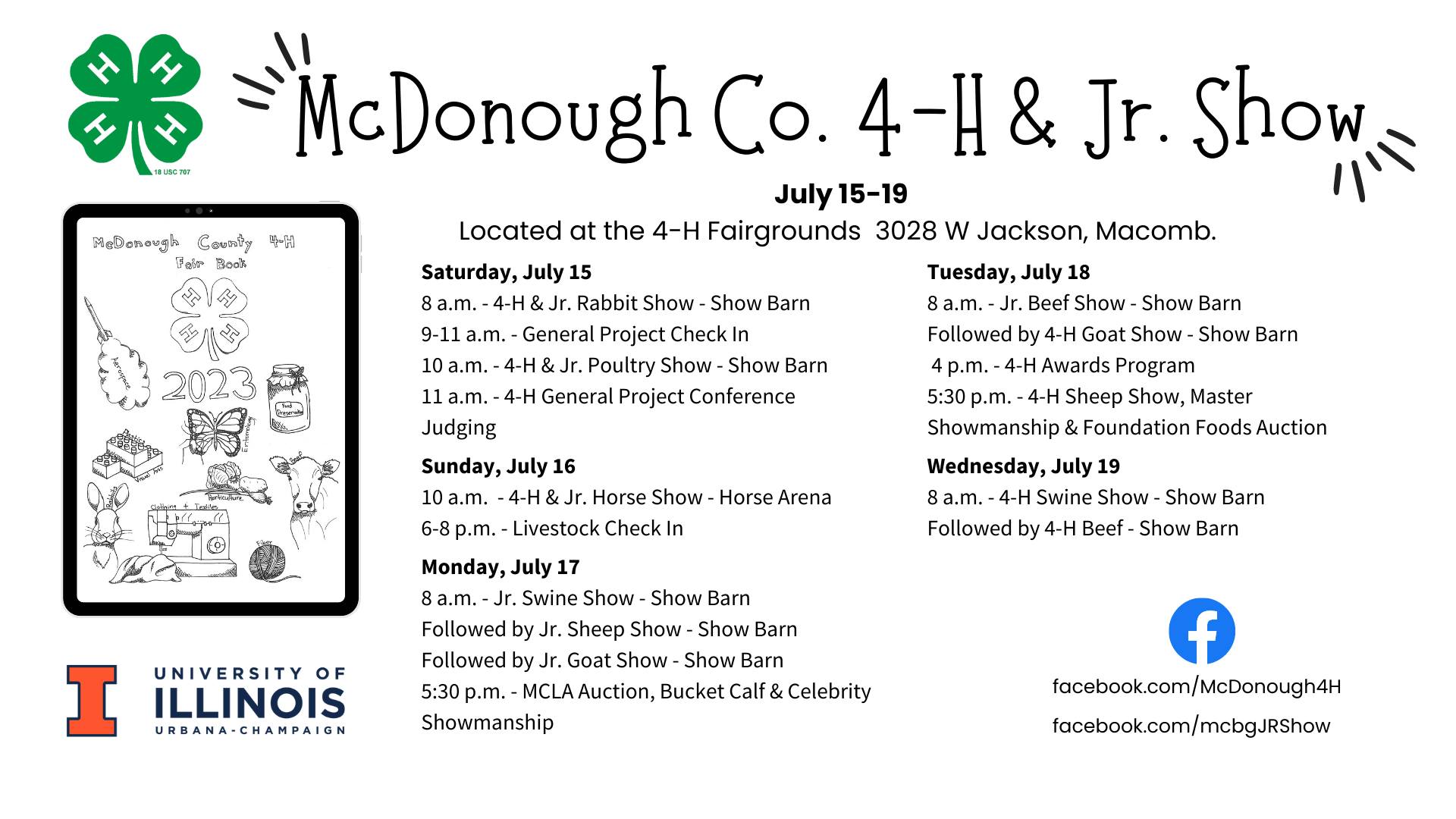 McDonough County Fair 4H Livestock Show Schedule Prairie