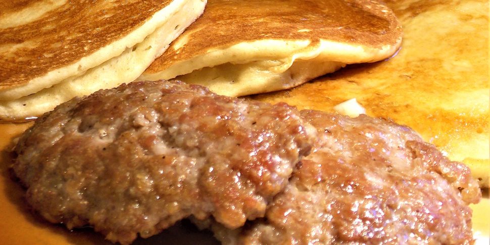 Delicious Hot Cakes and Sausage Breakfast freshly prepared in Grandpa'a Country Kitchen Diner