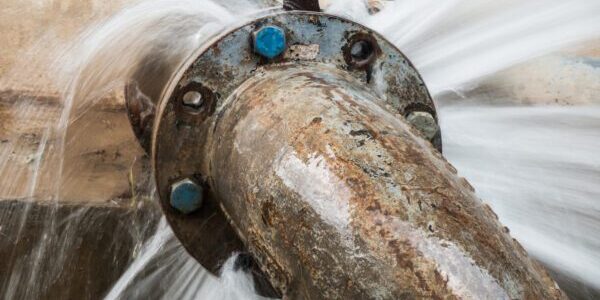metal pipe with valve is leaking in water treatment plant